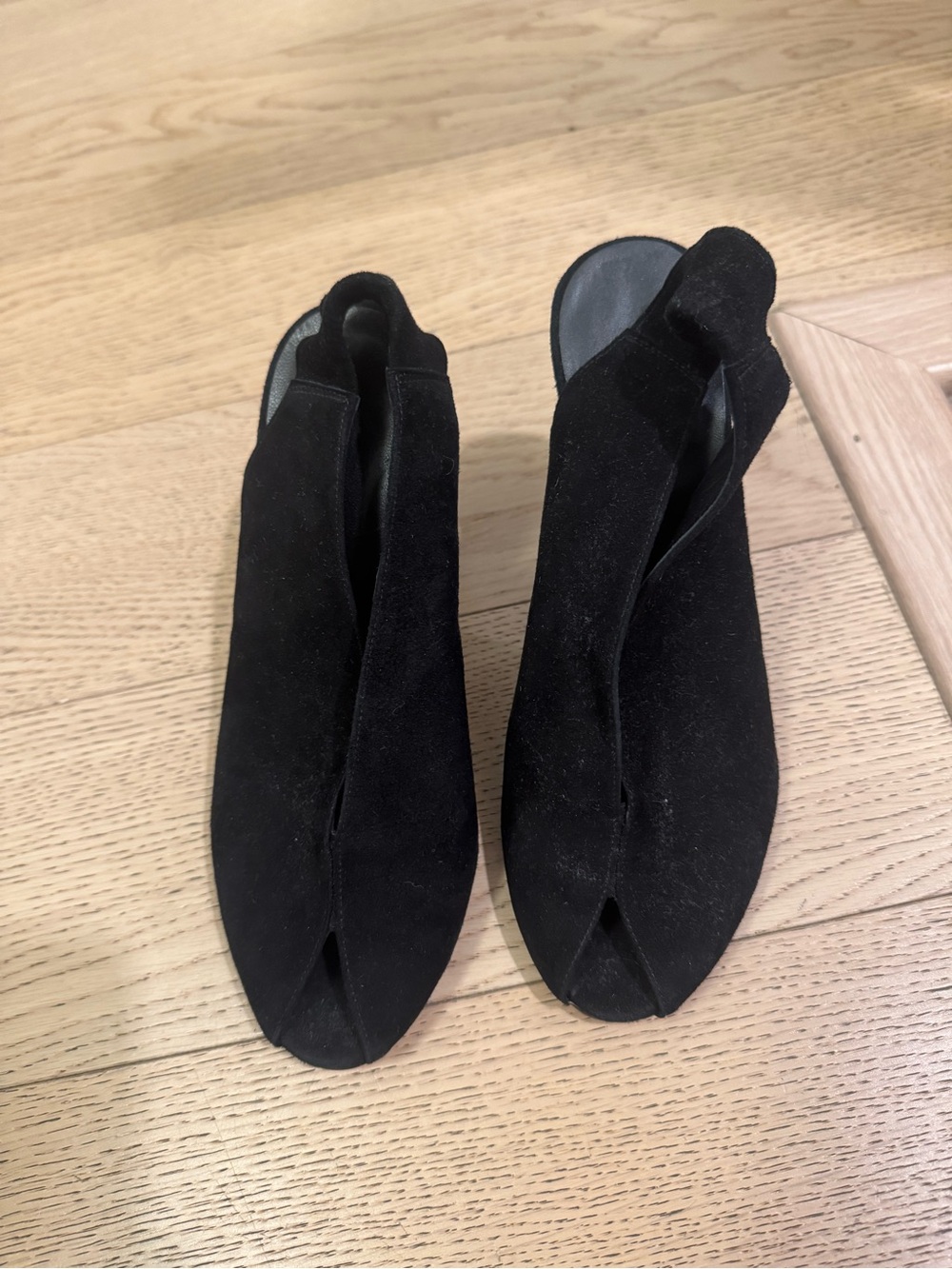 Women's Black Suede Peep-Toe Slingback Mules